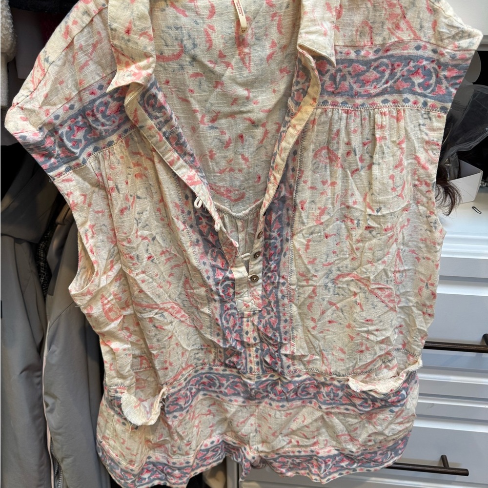 Vintage Free People Pink and Cream Boho Blouse